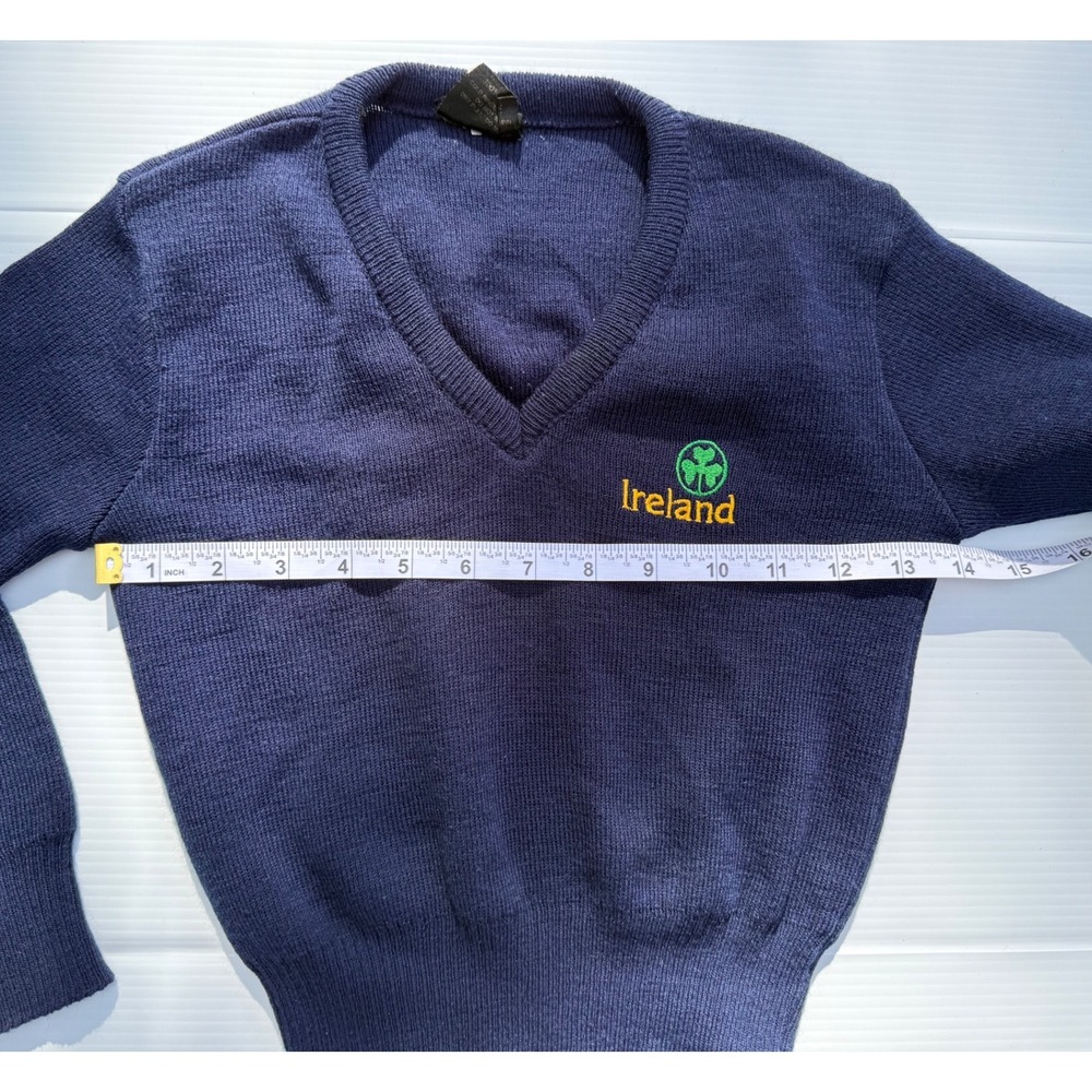 Blarney Castle Knitwear Ireland V-Neck Sweater Kids Navy Blue Shamrock Vintage - Picture 6 of 6